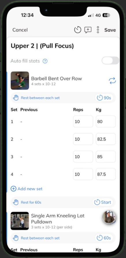 Workout Tracking screen